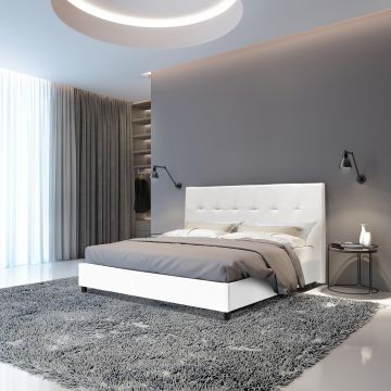 LETTO MATRIMONIALE CON GIROLETTO IN ECOPELLE BIANCA