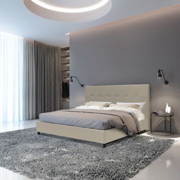 LETTO MATRIMONIALE CON GIROLETTO IN ECOPELLE BEIGE