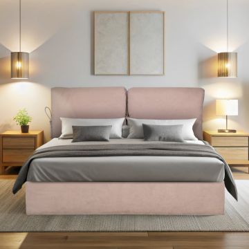 LETTO MATRIMONIALE CON CONTENITORE MOD. GRAZIA IN TESSUTO ROSA