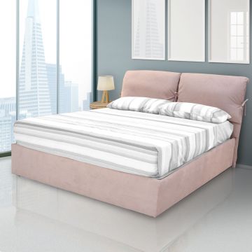 LETTO MATRIMONIALE CON CONTENITORE MOD. GRAZIA IN TESSUTO ROSA