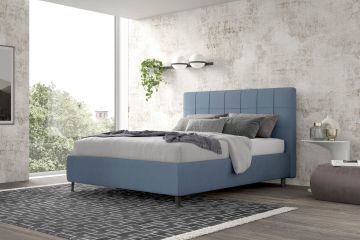 LETTO MATRIMONIALE CONTENITORE MOD. MYKONOS IN TESSUTO AZZURRO