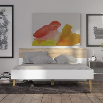 LETTO MATRIMONIALE OSLO IN LAMINATO BIANCO OPACO CON PARTICOLARI OAK LETTO MATRIMONIALE OSLO IN LAMINATO BIANCO OPACO CON PARTICOLARI OAK