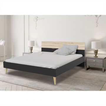 LETTO MATRIMONIALE CON GIROLETTO MOD. OSLO BLACK E OAK 