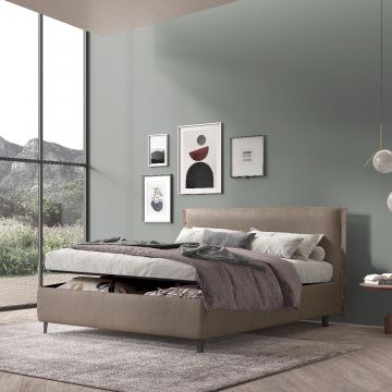 LETTO MATRIMONIALE CONTENITORE MOD. GINGER IN TESSUTO VINTAGE MARRONE