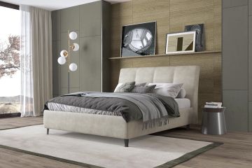 LETTO MATRIMONIALE CON CONTENITORE MOD. RODI IN TESSUTO VINTAGE BEIGE