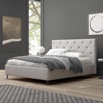 LETTO MATRIMONIALE CONTENITORE MOD. ACAPULCO IN TESSUTO GRIGIO CHIARO