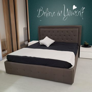 LETTO MATRIMONIALE CONTENITORE MOD. SQUARE BOTTON IN TESSUTO NABUK MARRONE