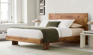 LETTO MATRIMONIALE MOD. SON-20 CON GIROLETTO IN LEGNO DI MANGO TINTA NOCE