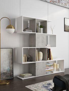 LIBRERIA SCALA LARICE BIANCO E CEMENTO