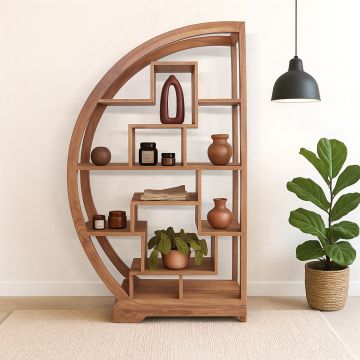 LIBRERIA CURVA CM 80X40 H.150 IN LEGNO SHEESHAM TINTA STONE