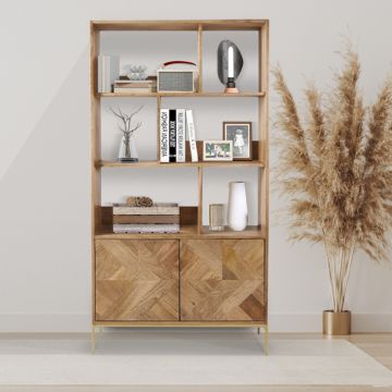 LIBRERIA MOD. SND-09 CM 80X36 H.160 IN LEGNO DI ACACIA NATURALE 