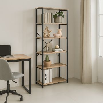 LIBRERIA IN LAMINATO E METALLO CM 80X30 H. 180 ROVERE NODATO E NERO 