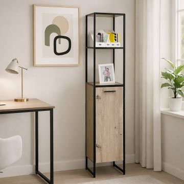 LIBRERIA IN LAMINATO E METALLO CM 32X33 H. 160 ROVERE NODATO E NERO 