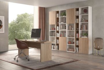 COMPOSIZIONE UFFICIO CON LIBRERIA BIANCO E NOCE