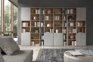 LIBRERIA COLORE NOCE E CEMENTO