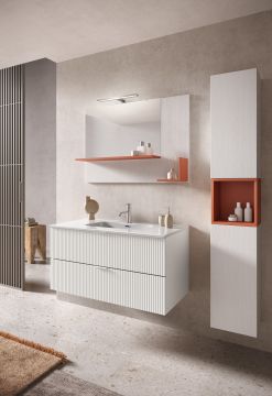 BAGNO COMPLETO MOD.LINE BIANCO OPACO, BIANCO NORDICO E ARANCIO OPACO