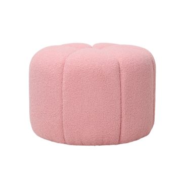 POUF ROTONDO DIAM. CM 51 H. 36 IN TESSUTO EFFETTO BOUCLE' TRAPUNTATO ROSA