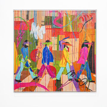 QUADRO TELA BEATLES CON CORNICE IN ACRILICO TRASPARENTE 90X90CM SP 5CM
