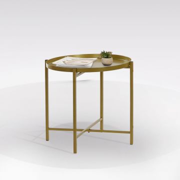 TAVOLINO ROTONDO IN METALLO DORATO CON VASSOIO DIAM. CM 43