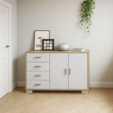 CREDENZA MOD. QUADRANTE CM 116X41 H. 85 NOCE STELVIO E OSSIDO BIANCO 