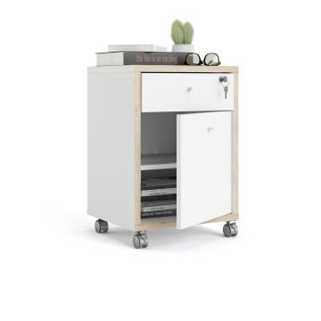 MOBILE MULTIUSO IN LAMINATO BIANCO E OAK CON RUOTE