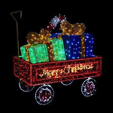 CARRETTO CON PACCHI REGALO LUMINOSO 1797 LED 150X80 H. 136CM