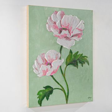 QUADRO TELA FLOREALE CON CORNICE FOGLIA D'ORO 75X95CM SP 5CM