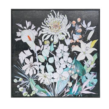QUADRO TELA FLOREALE CON CORNICE IN ACRILICO NERO 80X80CM SP 5CM