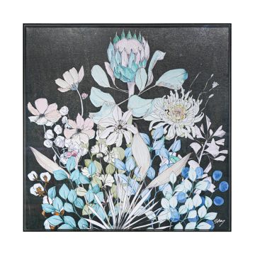 QUADRO TELA FLOREALE CON CORNICE IN ACRILICO NERO 80X80CM SP 5CM