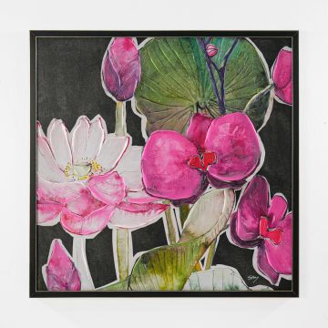 QUADRO TELA FLOREALE CON CORNICE MDF NERA 90X90CM SP 4CM