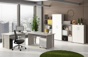 UFFICIO COMPLETO MOD. OMEGA CEMENTO E BIANCO FRASSINATO