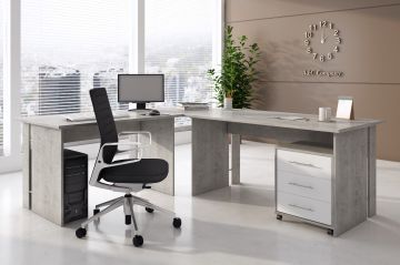 COMPOSIZIONE SCRIVANIA MOD. OMEGA1 BETON E BIANCO FRASSINATO 