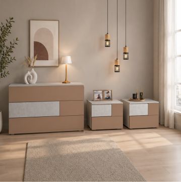 GRUPPO LETTO MOD. OSLO CALCE E LACCATO RAME PERLATO OPACO