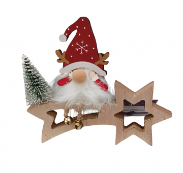 DECORAZIONE GNOMO CON STELLA COMETA IN LEGNO CON LED 15X2.5 H 13CM