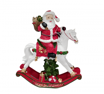 CAVALLO DONDOLO SOGGETTO NATALIZIO CON LUCI IN POLIRESINA 15X5.5X18CM 