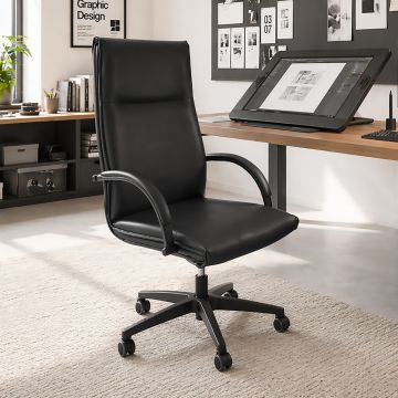 POLTRONA UFFICIO MOD. CROMA H IN ECOPELLE NERA