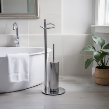 LINEA FORCELLA - PIANTANA PORTA ROTOLO E PORTA SCOPINO CROMATO