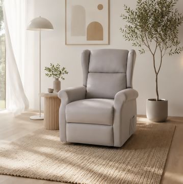 POLTRONA RELAX CON RECLINER MANUALE IN TESSUTO GRIGIO CHIARO 