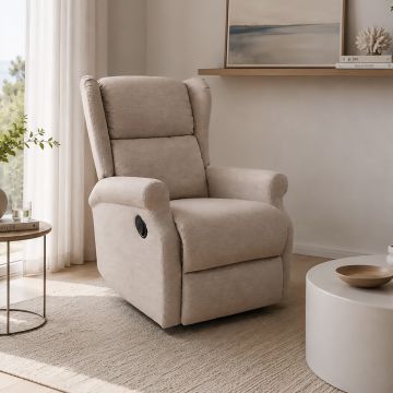 POLTRONA CON RELAX MANUALE IN TESSUTO BEIGE