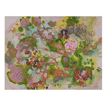 QUADRO TELA FLOREALE CON CORNICE FOGLIA D'ORO 75X100CM SP 5CM
