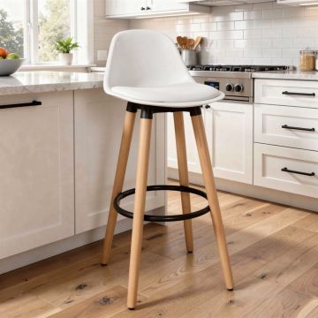 SGABELLO MOD. MAXON IN FAGGIO E POLIPROPILENE E PU BIANCO 