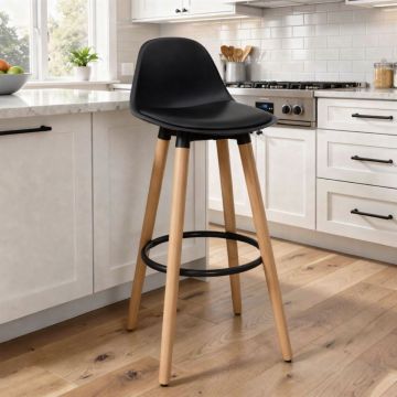 SGABELLO MOD. MAXON IN FAGGIO E POLIPROPILENE E PU NERO 