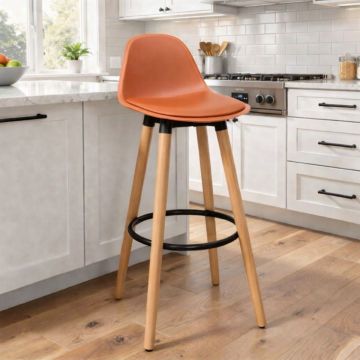 SGABELLO MOD. MAXON IN FAGGIO E POLIPROPILENE E PU TERRACOTTA
