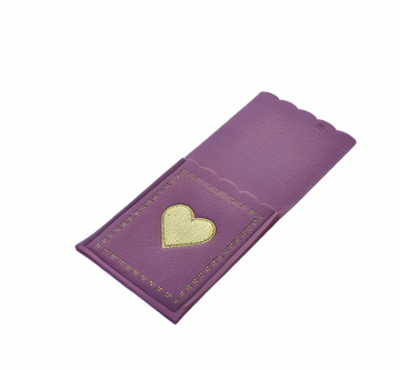PORTAPOSATE IN FELTRO VIOLA CON DECORO CUORE ORO 10X23CM