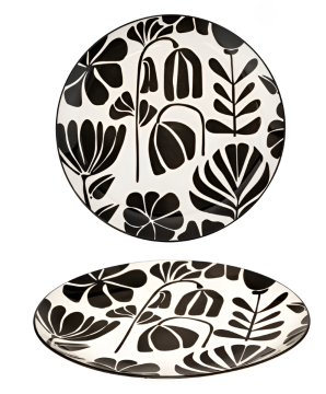 PIATTO FRUTTA/DESSERT IN PORCELLANA LINEA TWISTED LIME DIAM. 19CM BIANCO/NERO