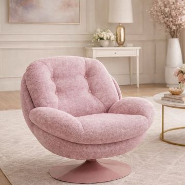 POLTRONA GIREVOLE MOD. COSY PINK IN METALLO E TESSUTO ROSA
