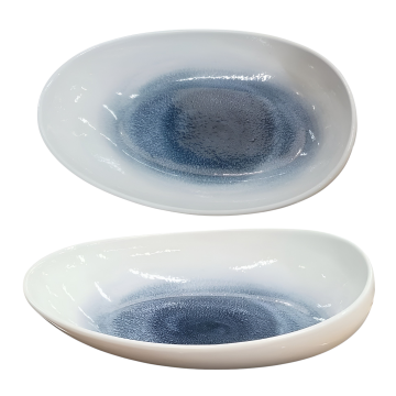 PIATTO OVALE IN PORCELLANA LINEA ONDA 30X18.5CM BIANCO/BLU