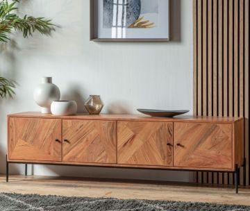 PORTA TV MOD. SAR-07 CM 164X40 H.50 IN LEGNO DI ACACIA TINTA NATURALE 