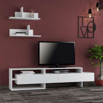 PORTA TV CON 2 MENSOLE IN LAMINATO BIANCO