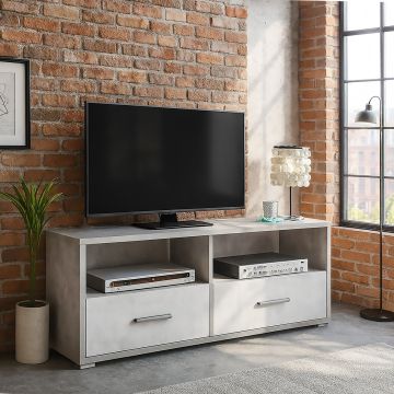 PORTA TV MOD. DOUBLE CM 139X41 H. 57 CEMENTO E OSSIDO BIANCO 